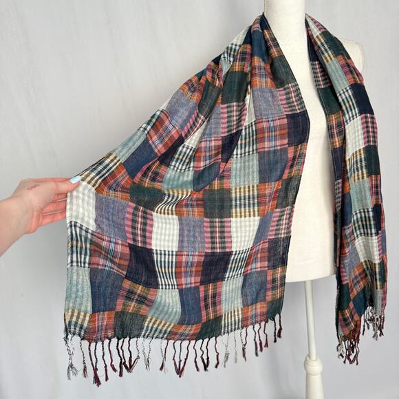 Plaid Multicolor Fringe Scarf Shawl - Picture 4 of 11
